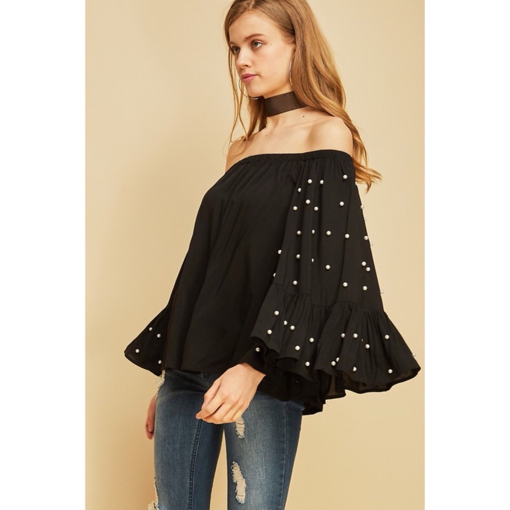 LAST ONE!! Pearl Detailed Off the Shoulder Top - Picture 5 of 5